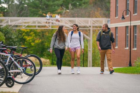 Students walking around campus